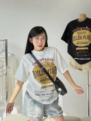 Áo thun unisex form rộng in ROLLER FLOUR